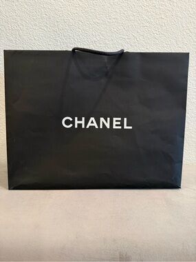 CHANEL Black and White Logo Large Shopping / Gift Bag